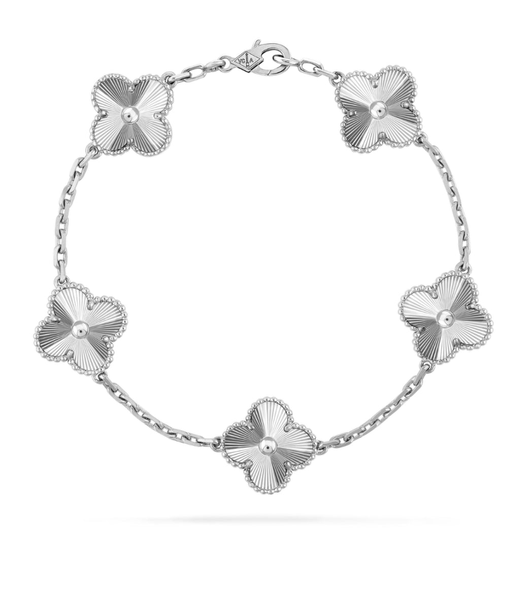 5 Clover Braclet - Solid White Gold