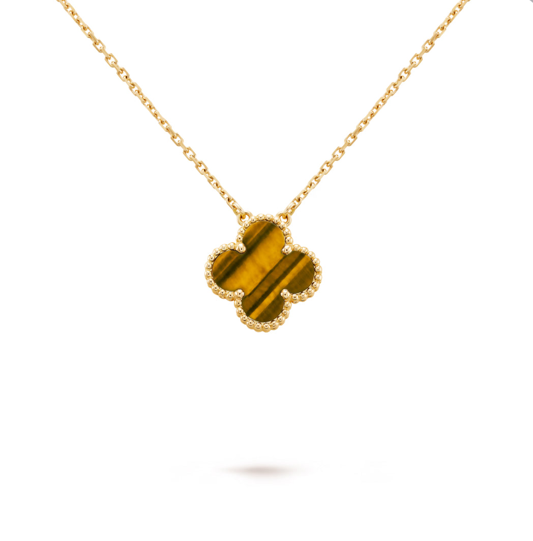 Single Clover Necklace - Tigers eye