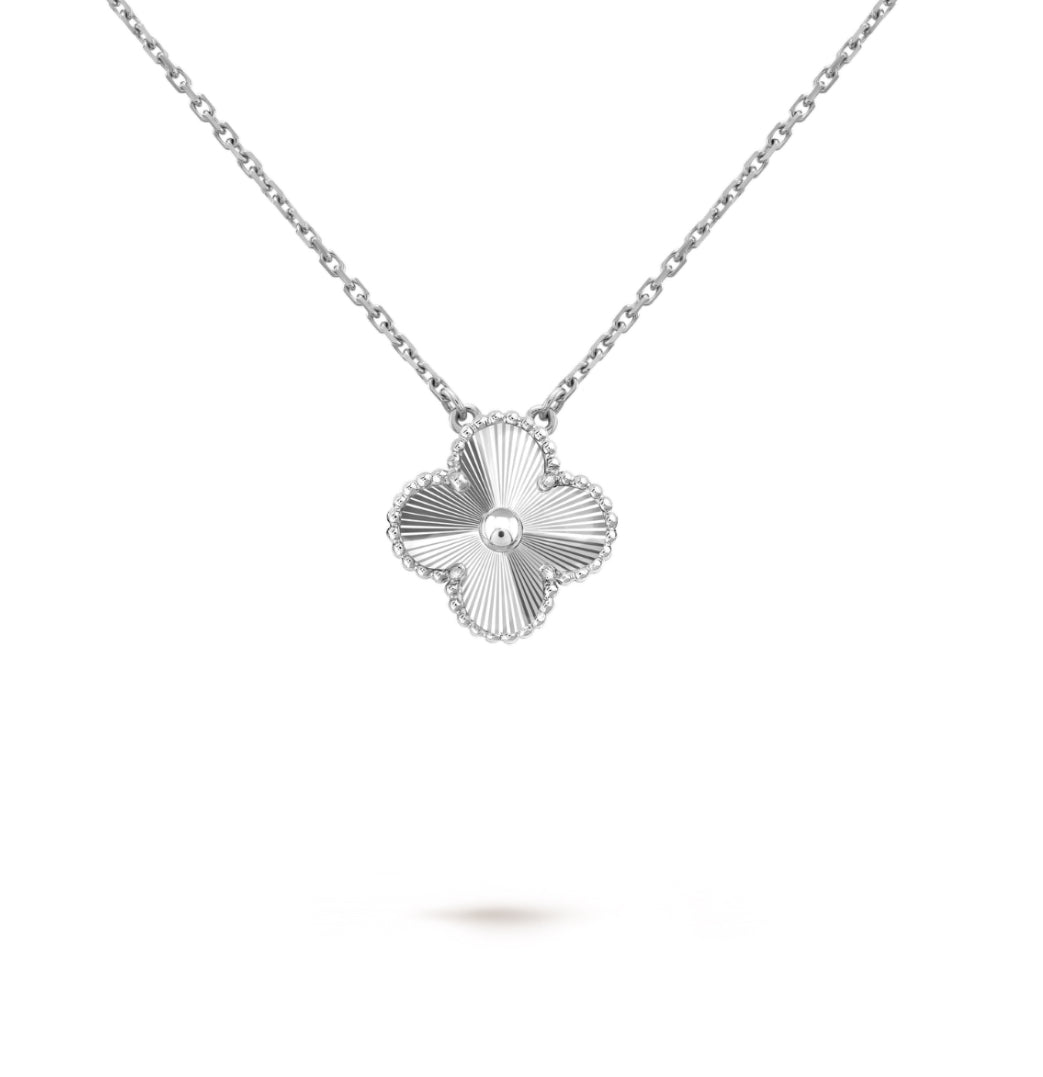 Single Clover Necklace - Solid White Gold